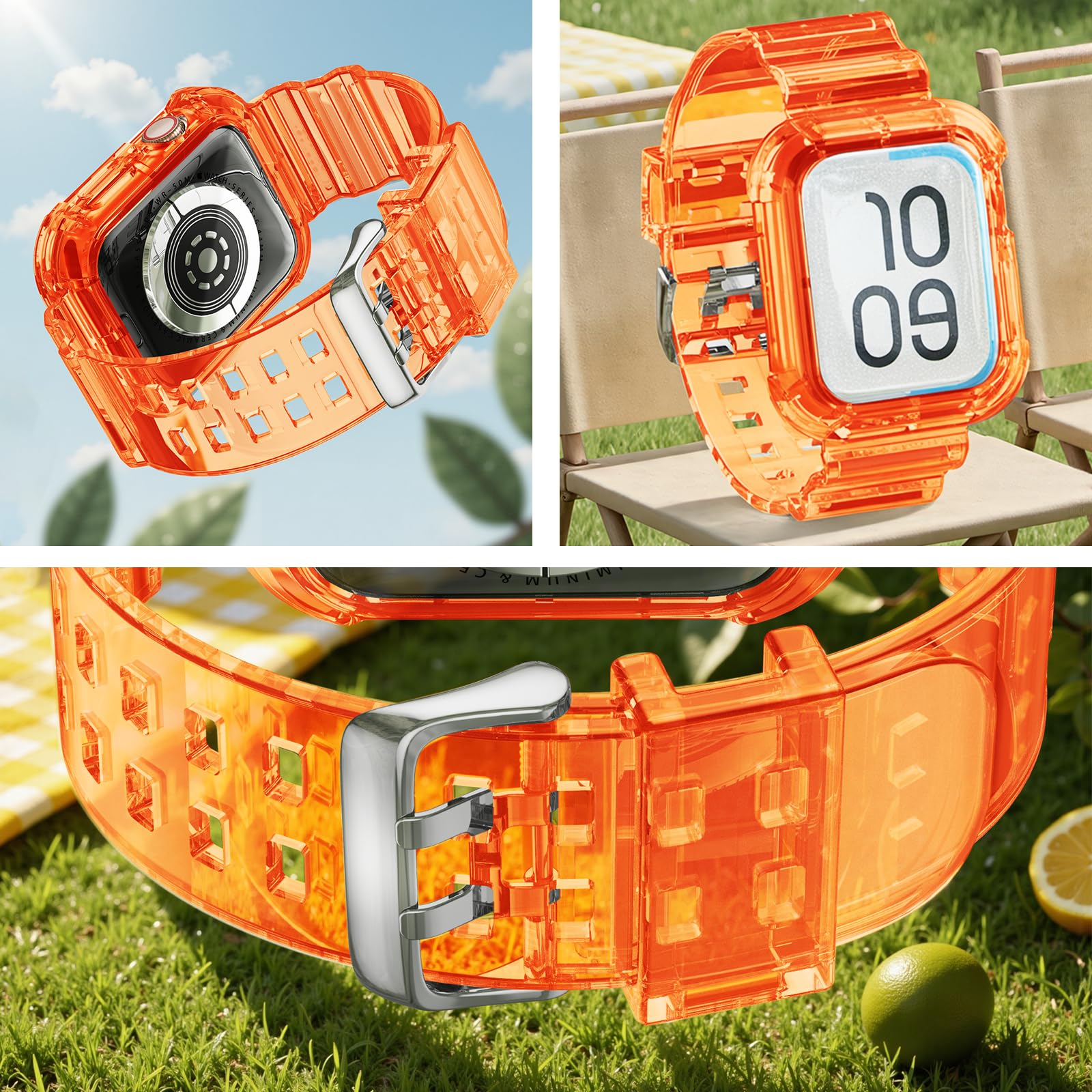 Amazon.com: Apple Watch 42 公釐44 公釐45 公釐透明柔軟矽膠運動錶帶